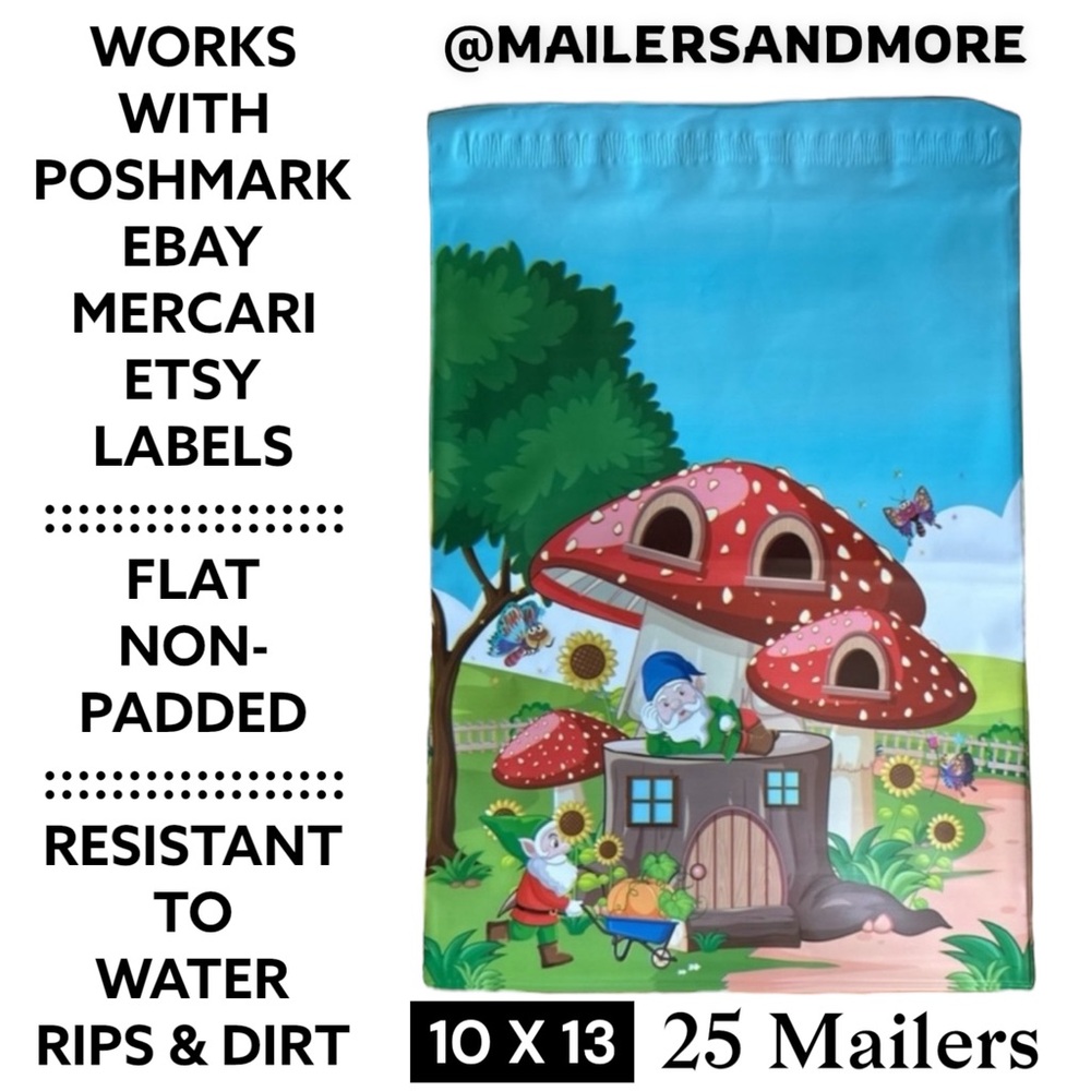 25 10X13 Poly Mailers Gnome Mushroom House, Shipping Envelopes PRICE IS FIRM - Picture 5 of 8